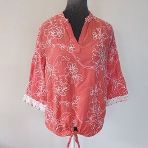 Cabana Cay 100% Cotton Floral Embroidery Blouse. Size M